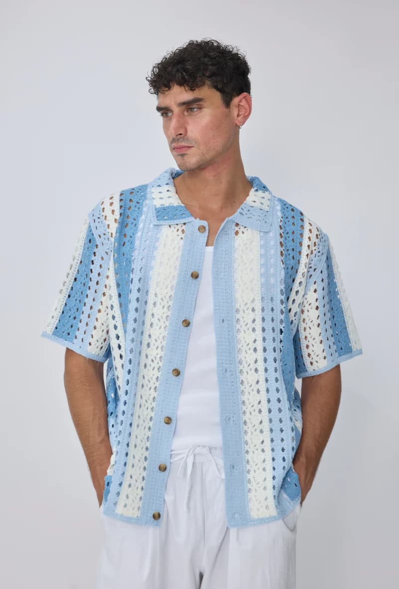 MIZIONA - Gehaakt Overhemd Blauw