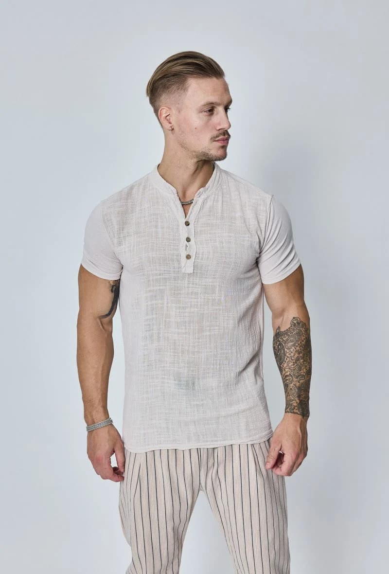 MIZIONA - Linnen Henley Beige