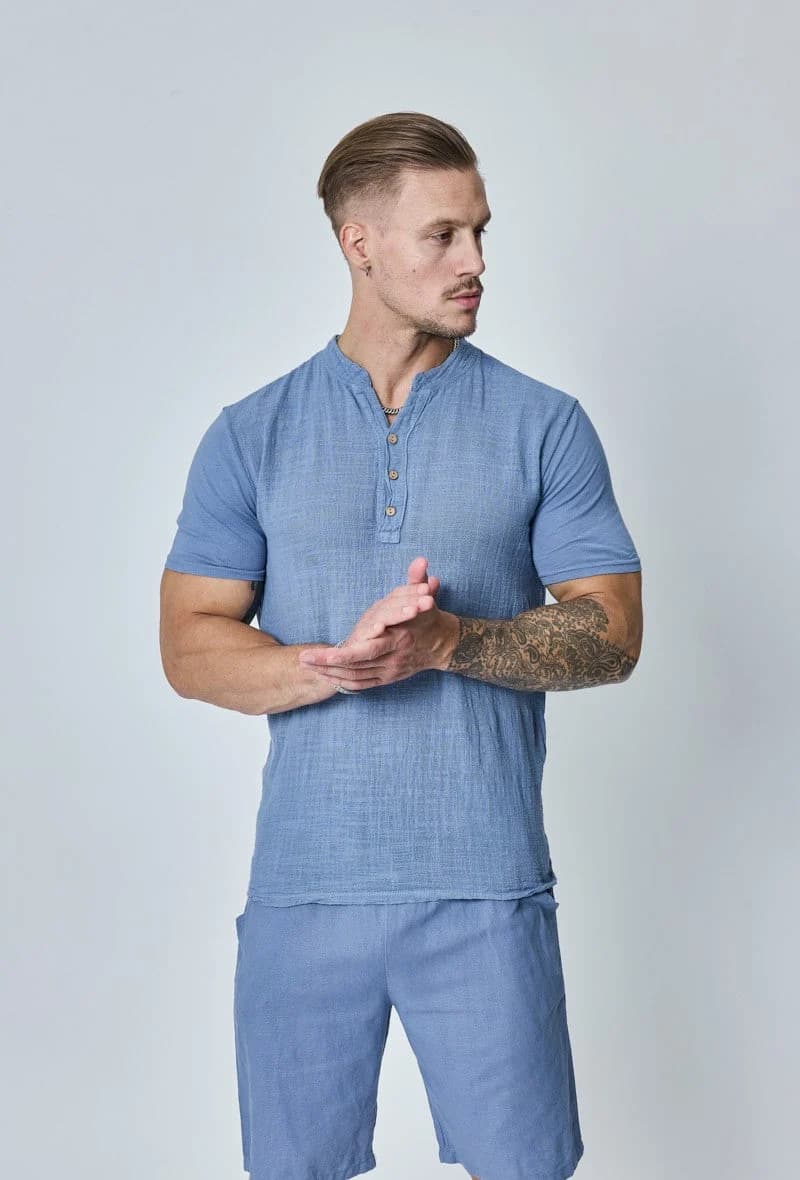 MIZIONA - Linnen Henley Blauw