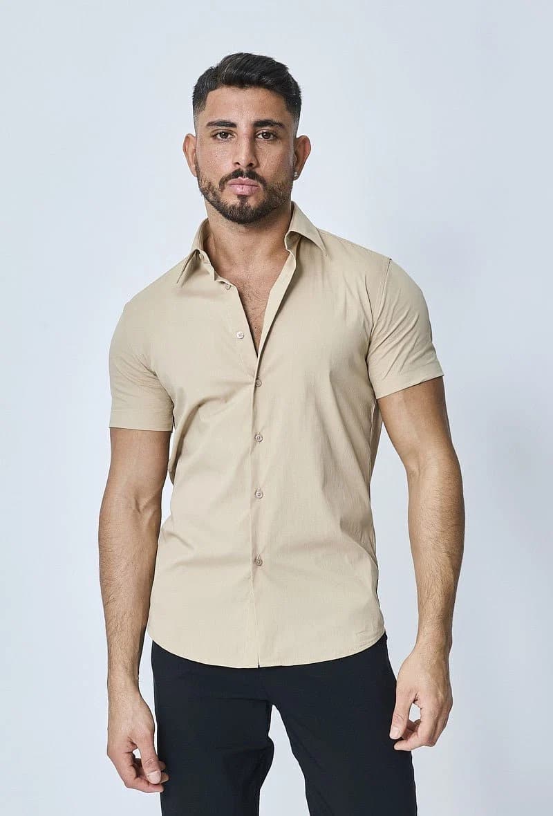 MIZIONA - Overhemd Korte Mouw Beige